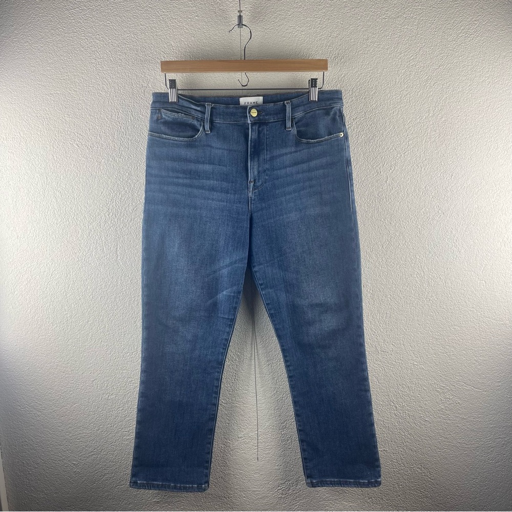 FRAME l 32 Le High Straight High Rise Super Stretch Denim Cropped Jeans Bestia